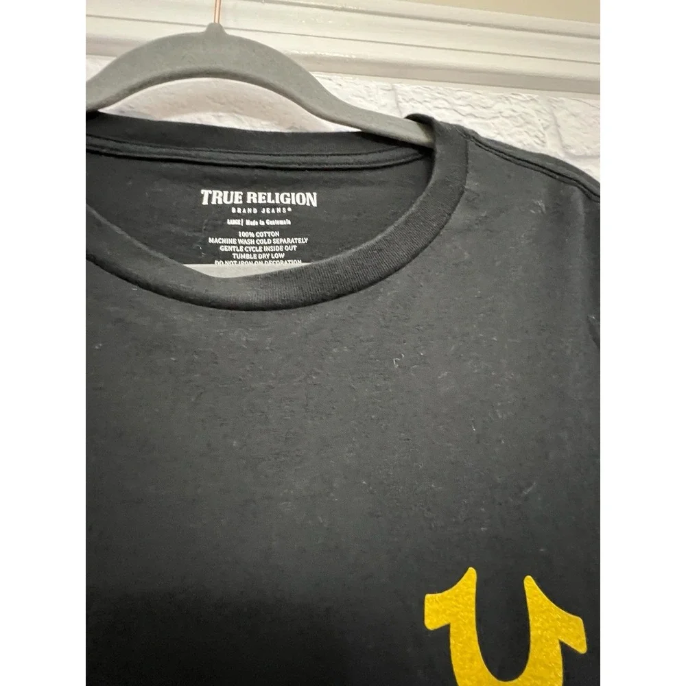 True Religion Men's T-Shirt Black w/ Gold Foil Halo Logo Size L